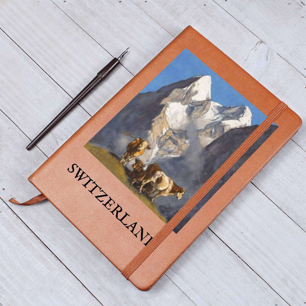 Swiss alpine notebook with vintage mountain illustration