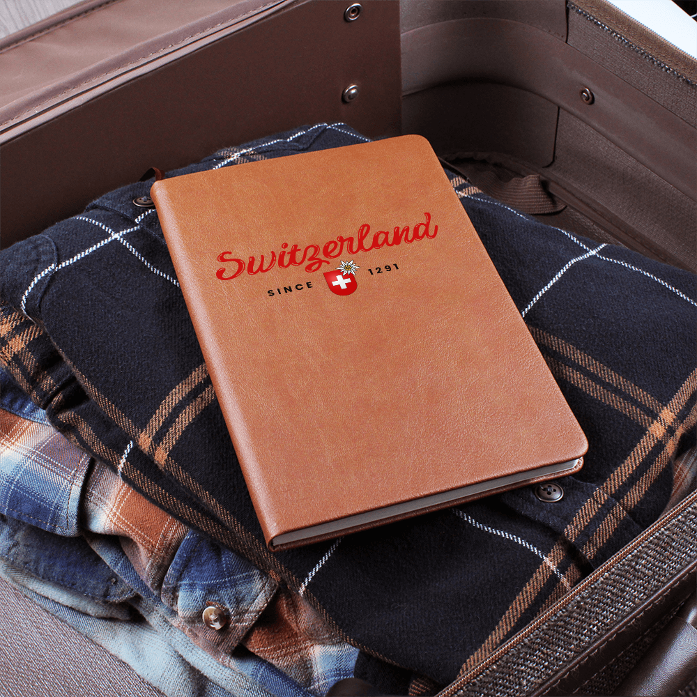 classy Swiss journal with high-quality embossed detail and red lettering