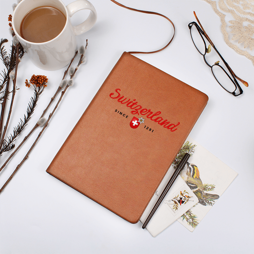 Premium vegan leather Switzerland notebook for mountain lovers and European travelers