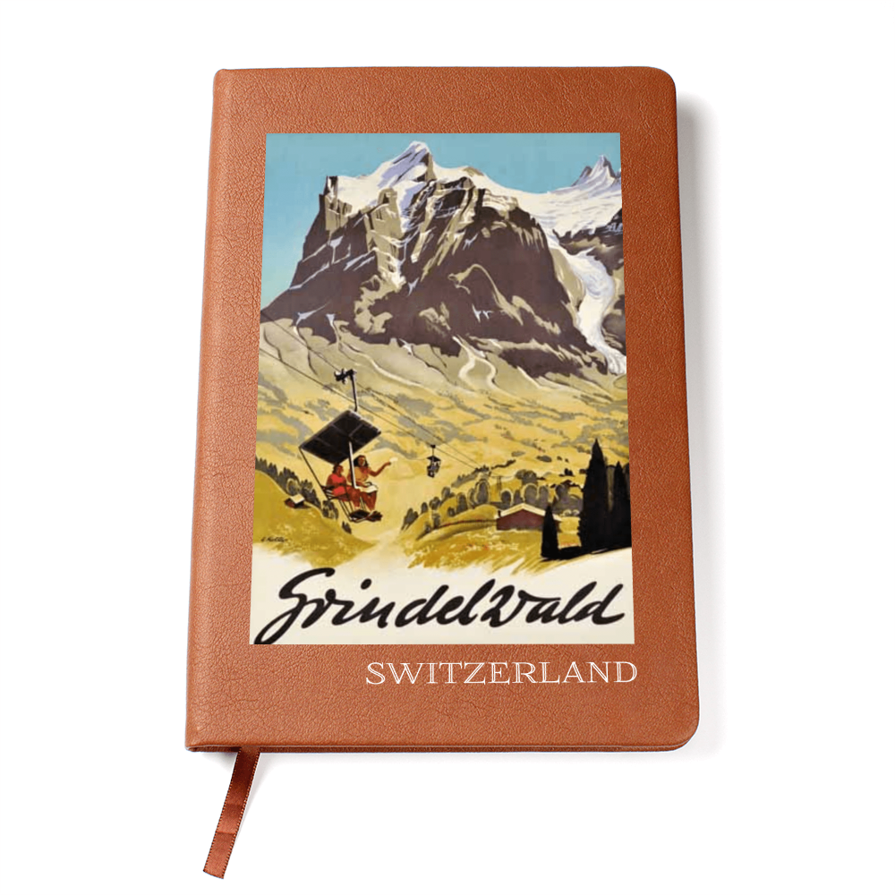 Grindelwald Switzerland vegan leather journal with vintage alpine mountain artwork