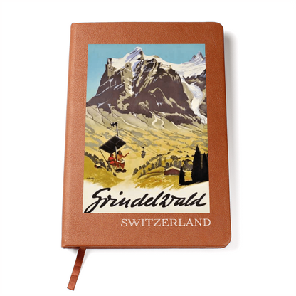 Grindelwald Switzerland vegan leather journal with vintage alpine mountain artwork