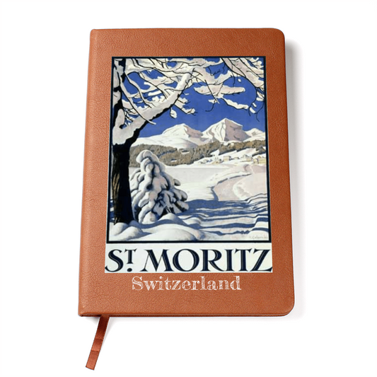 St. Moritz Leather Journal - Premium leather cover with Swiss Alps design