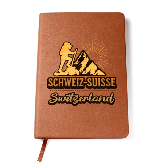 Switzerland vegan leather journal with Schweiz Suisse alpine hiking design