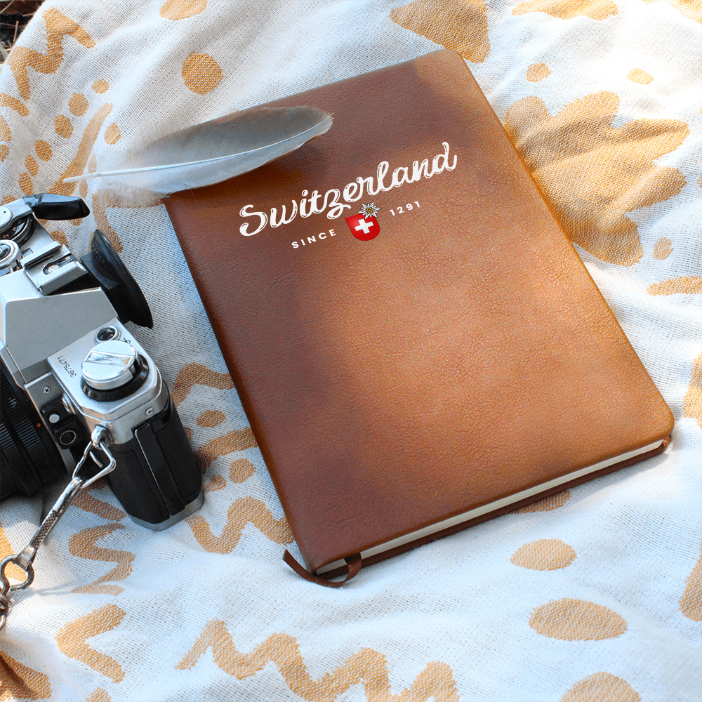 Switzerland travel journal with vegan leather cover and ribbon bookmark