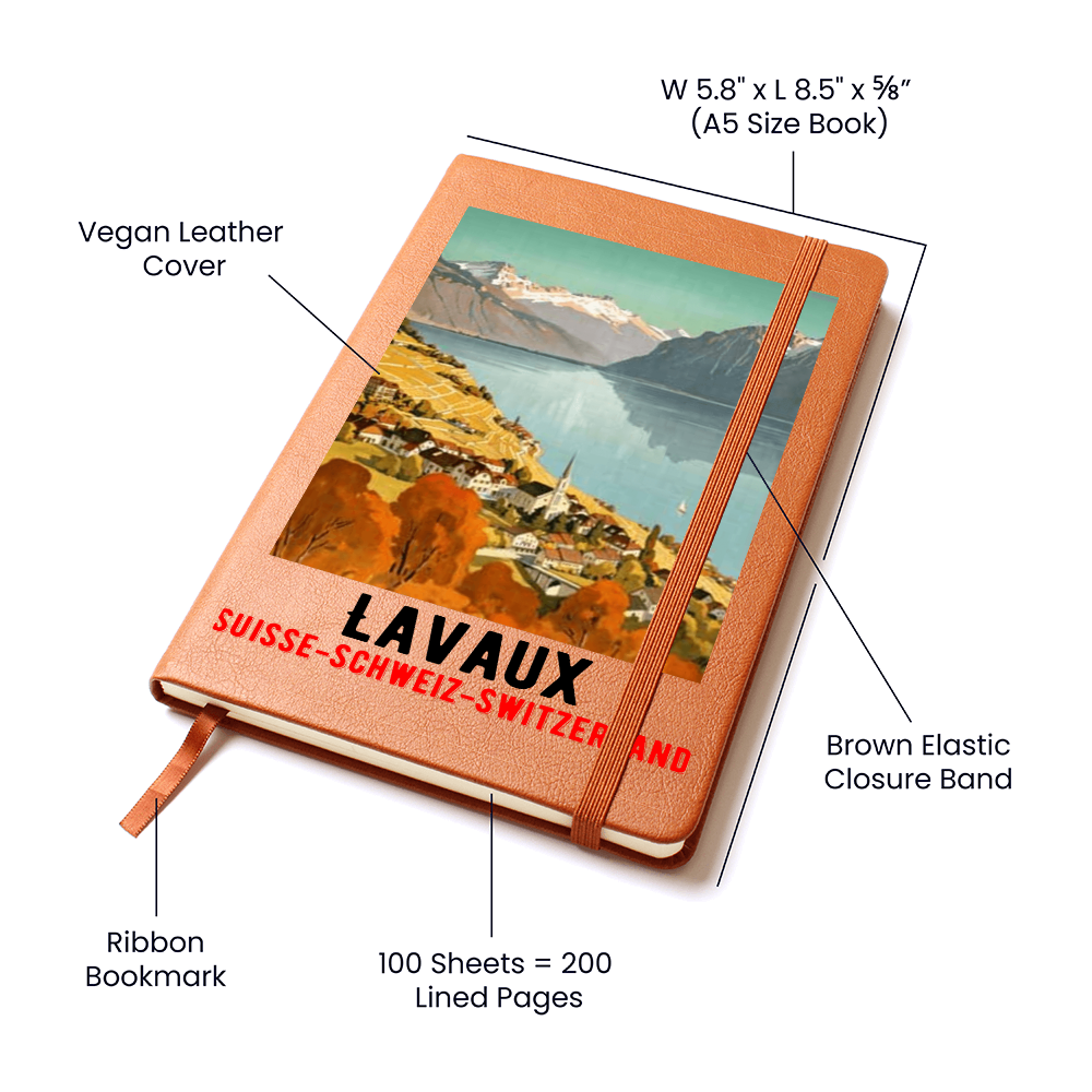 Lavaux Switzerland Leather Journal - Handcrafted leather notebook inspired by Lake Geneva vineyards