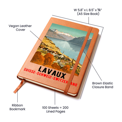 Lavaux Switzerland Leather Journal - Handcrafted leather notebook inspired by Lake Geneva vineyards