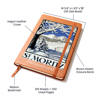 St. Moritz, Switzerland Leather Journal - Premium quality notebook for travelers