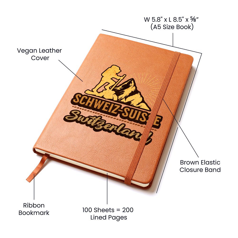 Adventure-themed Switzerland notebook perfect for journaling and gifting