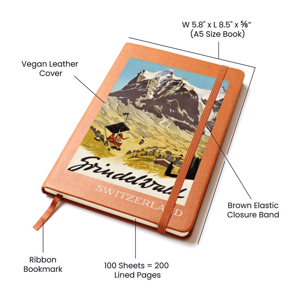 Grindelwald, Switzerland Classy Journal – Vintage Alpine Travel Notebook with Vegan Leather Cover