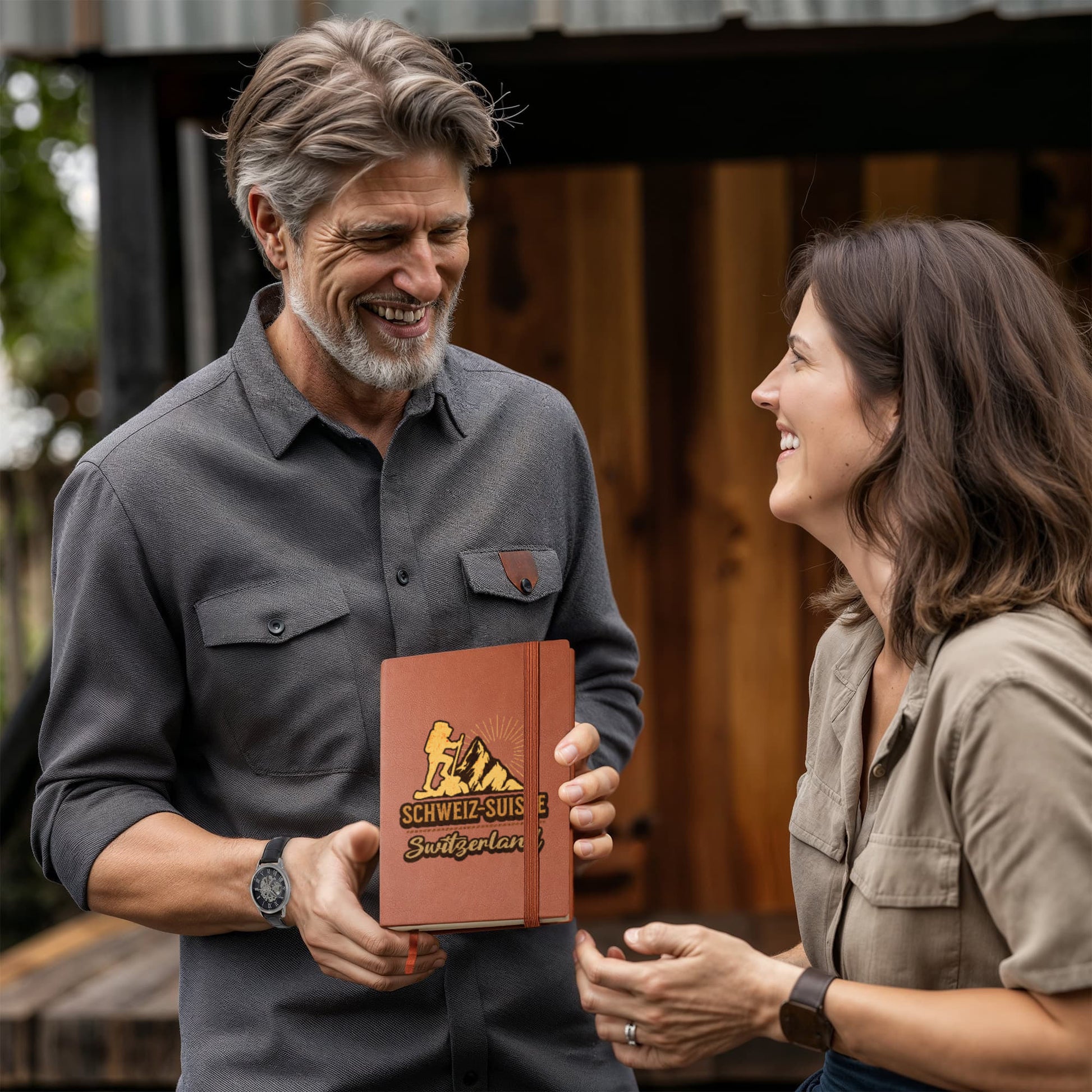 Elegant leather journal for hiking and Switzerland fans