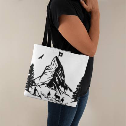Double sided tote bag featuring minimalist Matterhorn mountain illustration