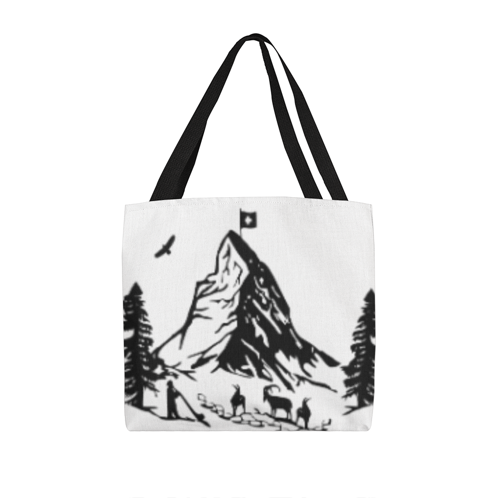 Reusable canvas tote bag with black and white Matterhorn graphic