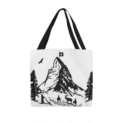 Reusable canvas tote bag with black and white Matterhorn graphic