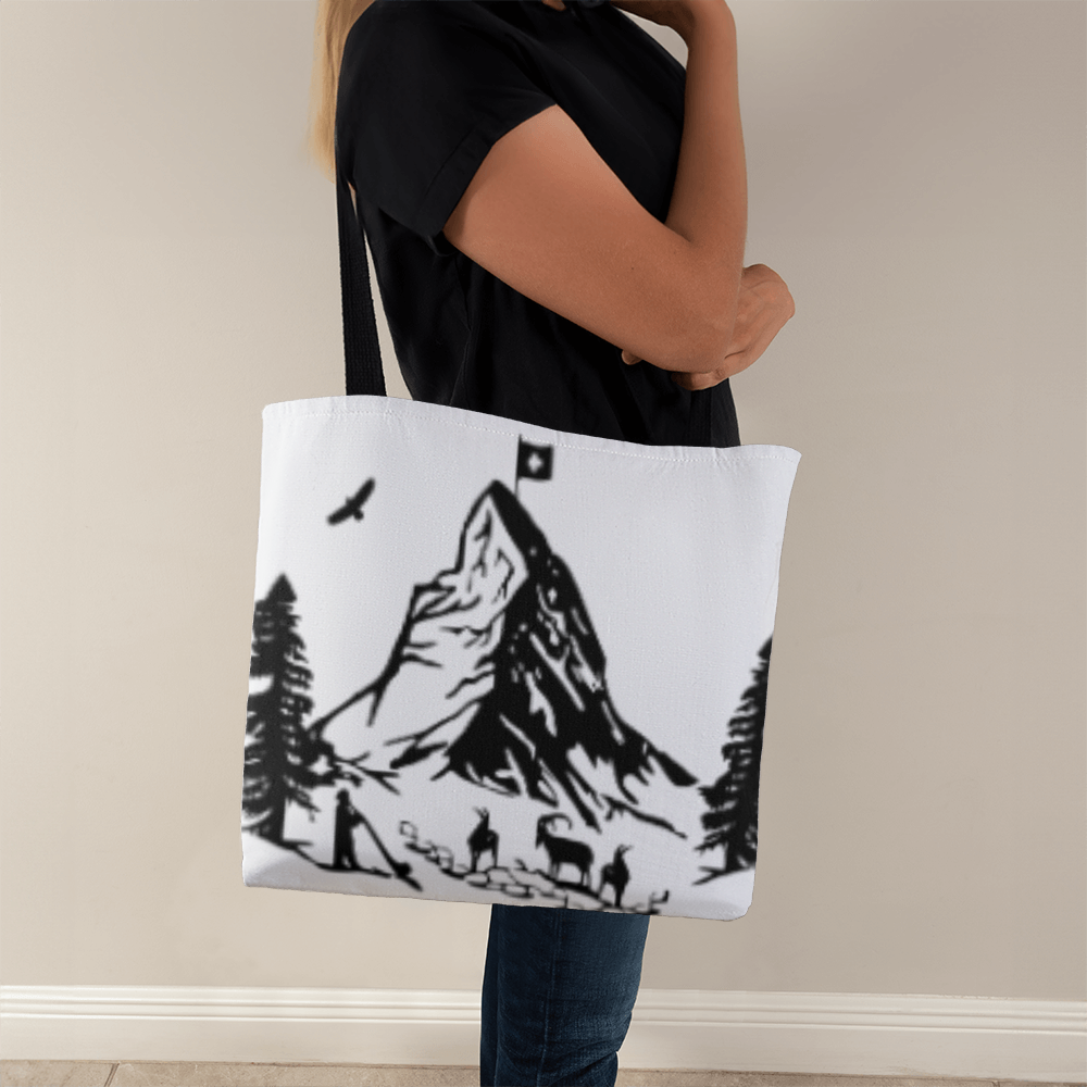 Minimalist mountain tote bag inspired by the Swiss Alps