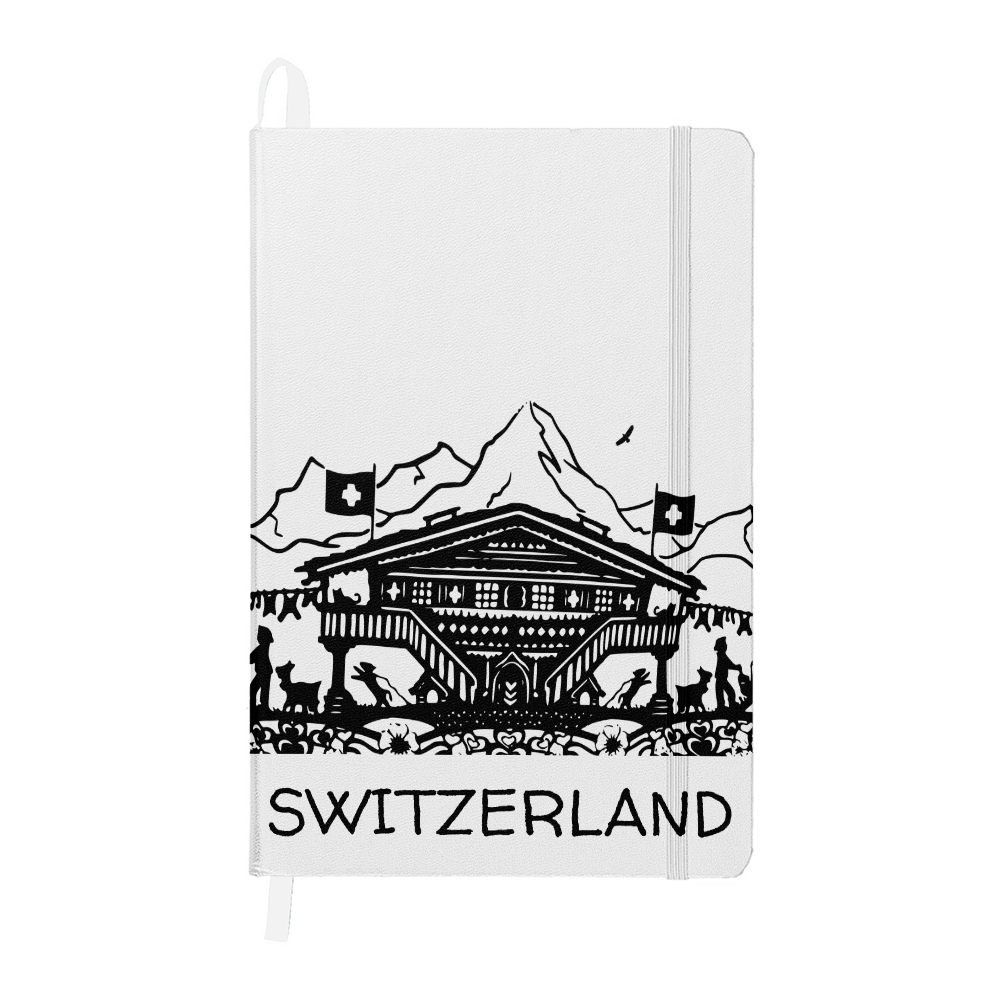 Switzerland papercut hardcover journal with Swiss chalet and alpine mountain design