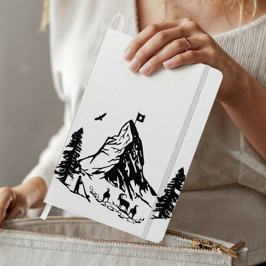 Hardcover journal featuring minimalist Matterhorn mountain illustration in black and white
