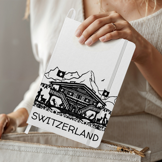 Switzerland travel journal with minimalist papercut mountain artwork