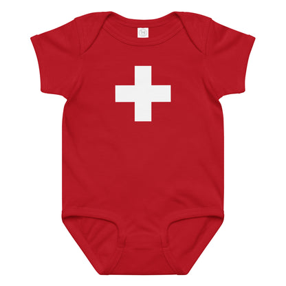 Swiss flag bodysuit, comfortable cotton onesie with iconic Switzerland cross
