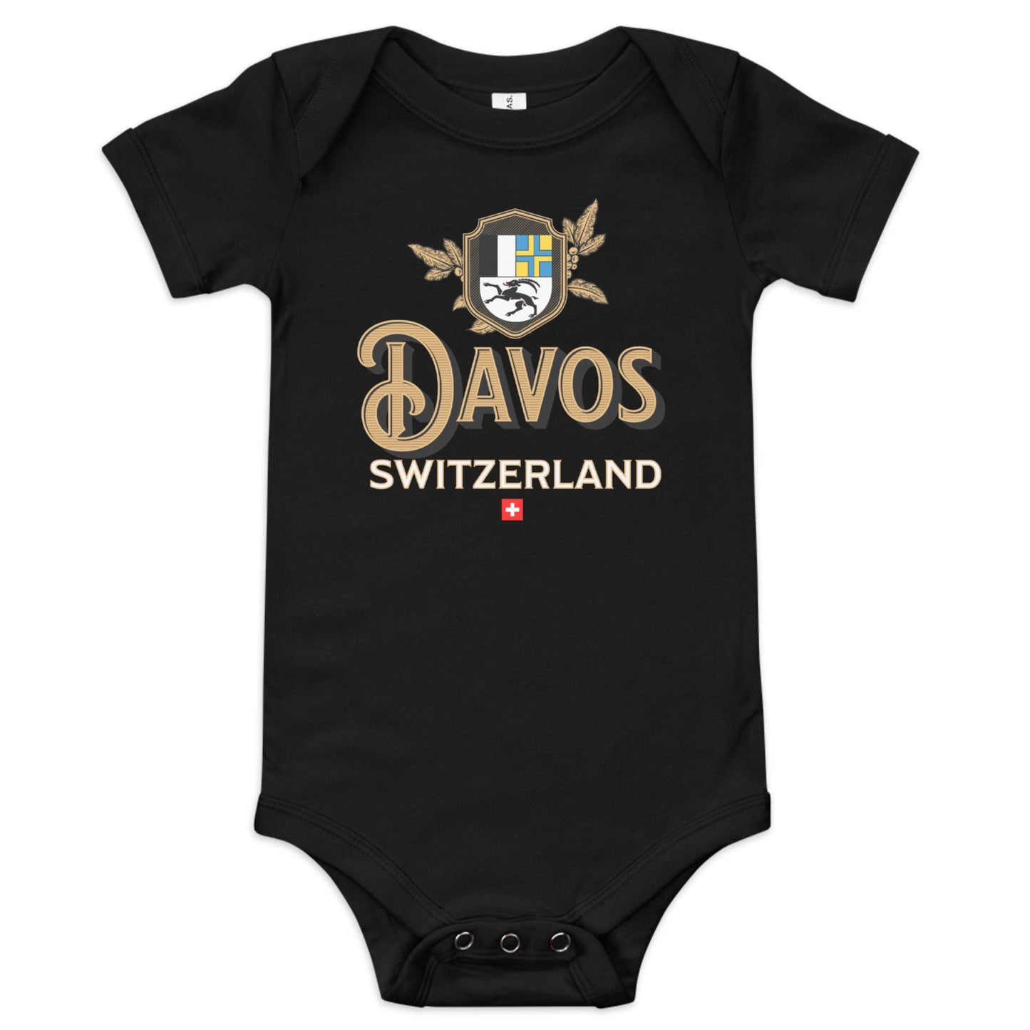 Bella + Canvas 100B infant onesie with Graubünden, Switzerland crest and Swiss lag