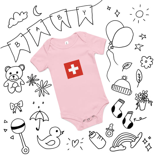 Infant Swiss flag onesie in pink color