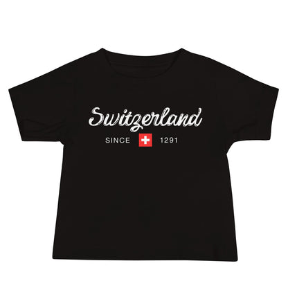Stylish Swiss baby tee celebrating Switzerland’s founding year.