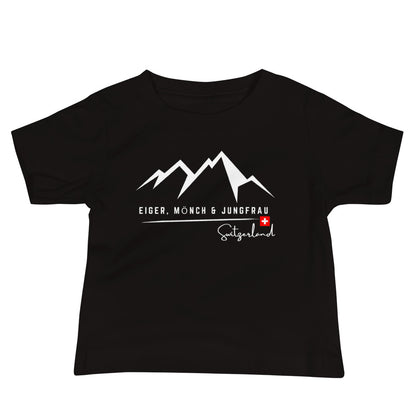Minimalist Switzerland baby tee in black for toddlers and little adventurers