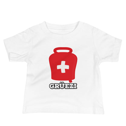 Swiss baby tee souvenir with cow bell illustration