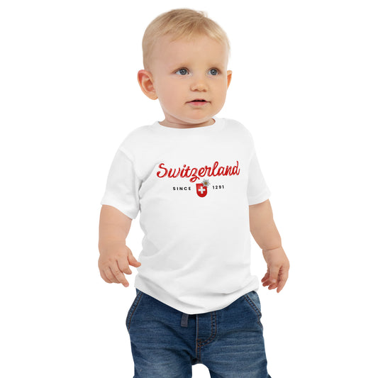 Switzerland baby souvenir shirt with Swiss cross and Edelweiss