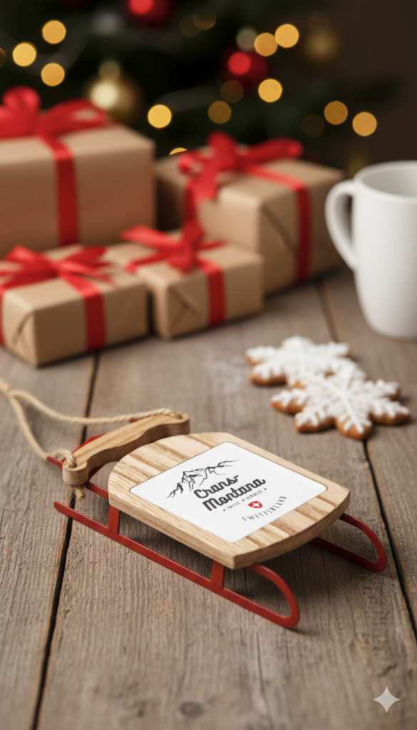 Crans montana Switzerland Small wooden sled ornament 