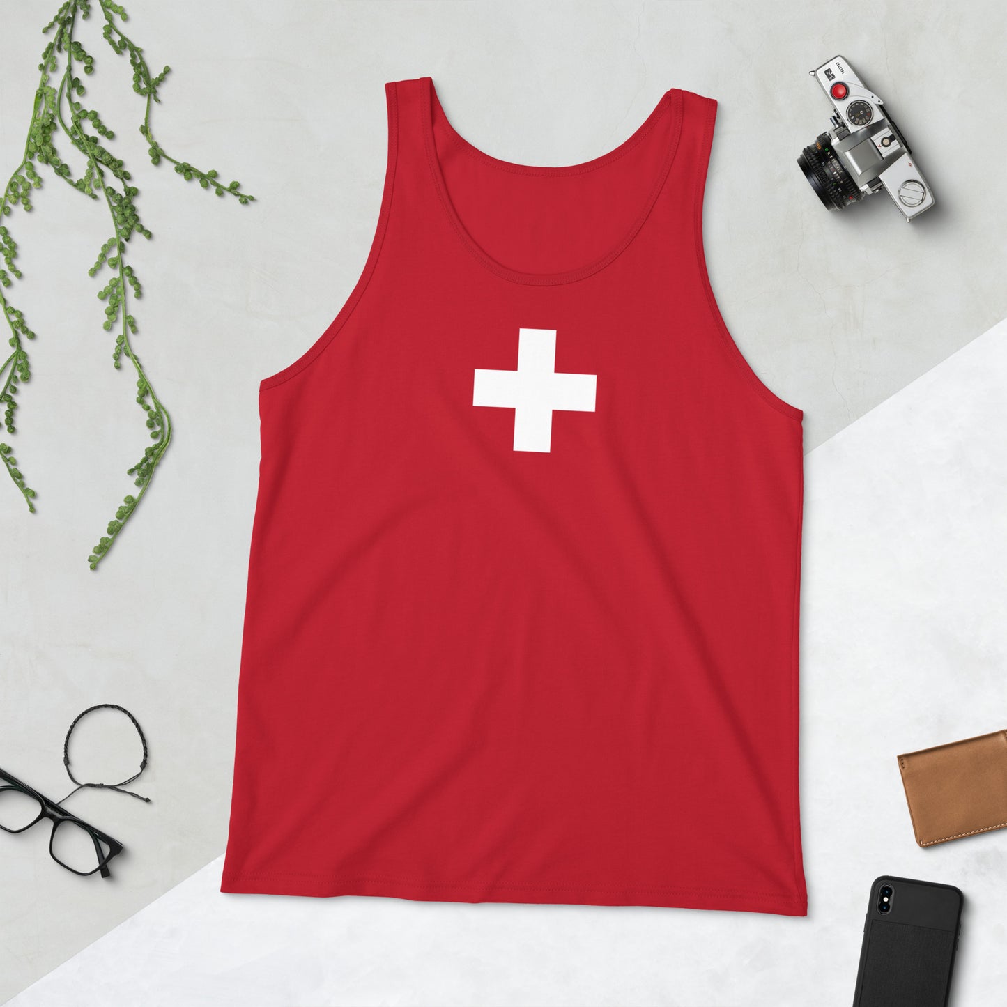 Swiss flag tank top in soft cotton fabric - premium alpine heritage apparel
