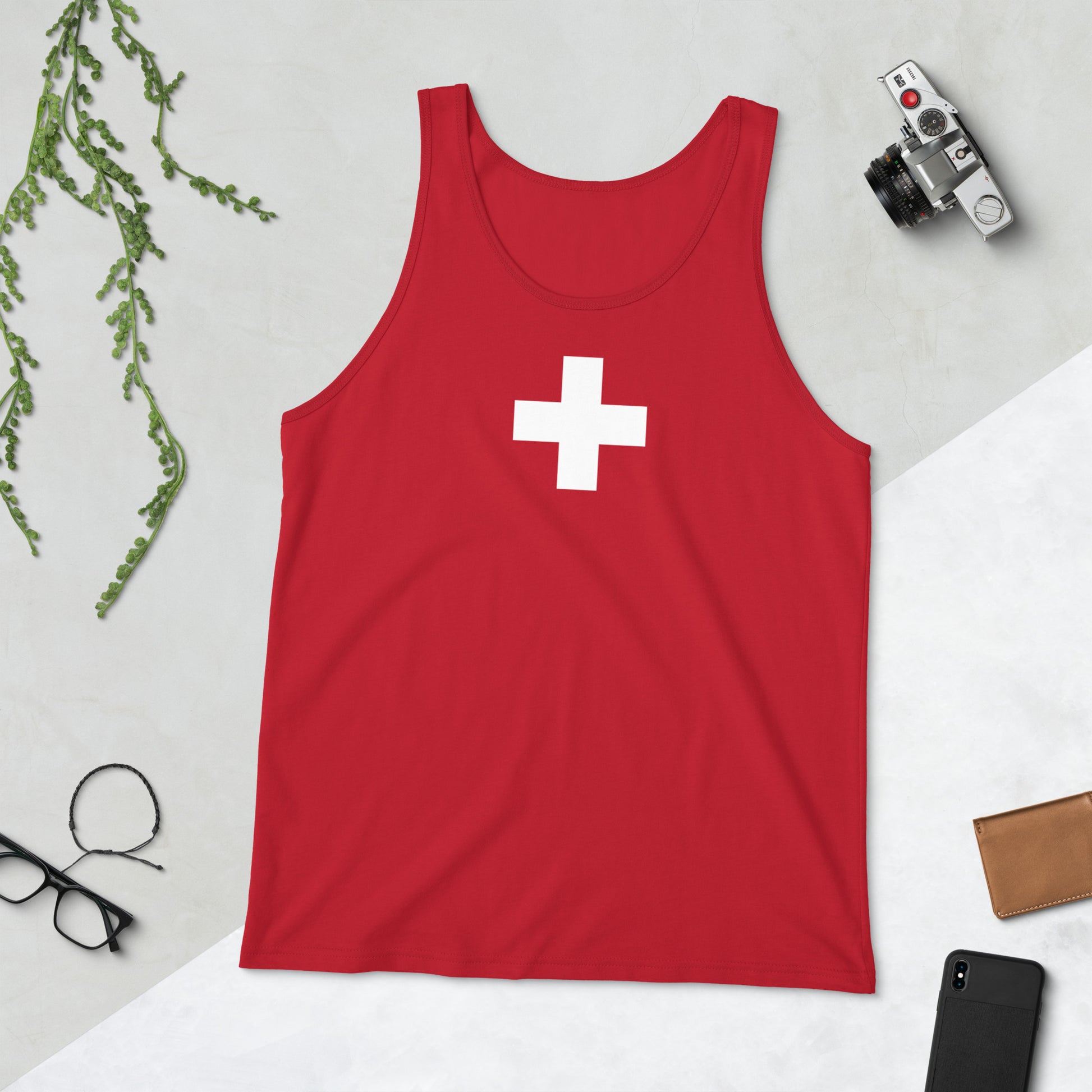 Swiss flag tank top in soft cotton fabric - premium alpine heritage apparel