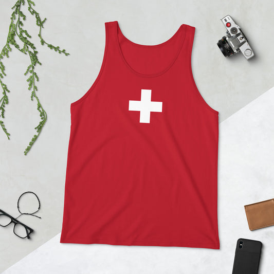 Swiss flag tank top in soft cotton fabric - premium alpine heritage apparel