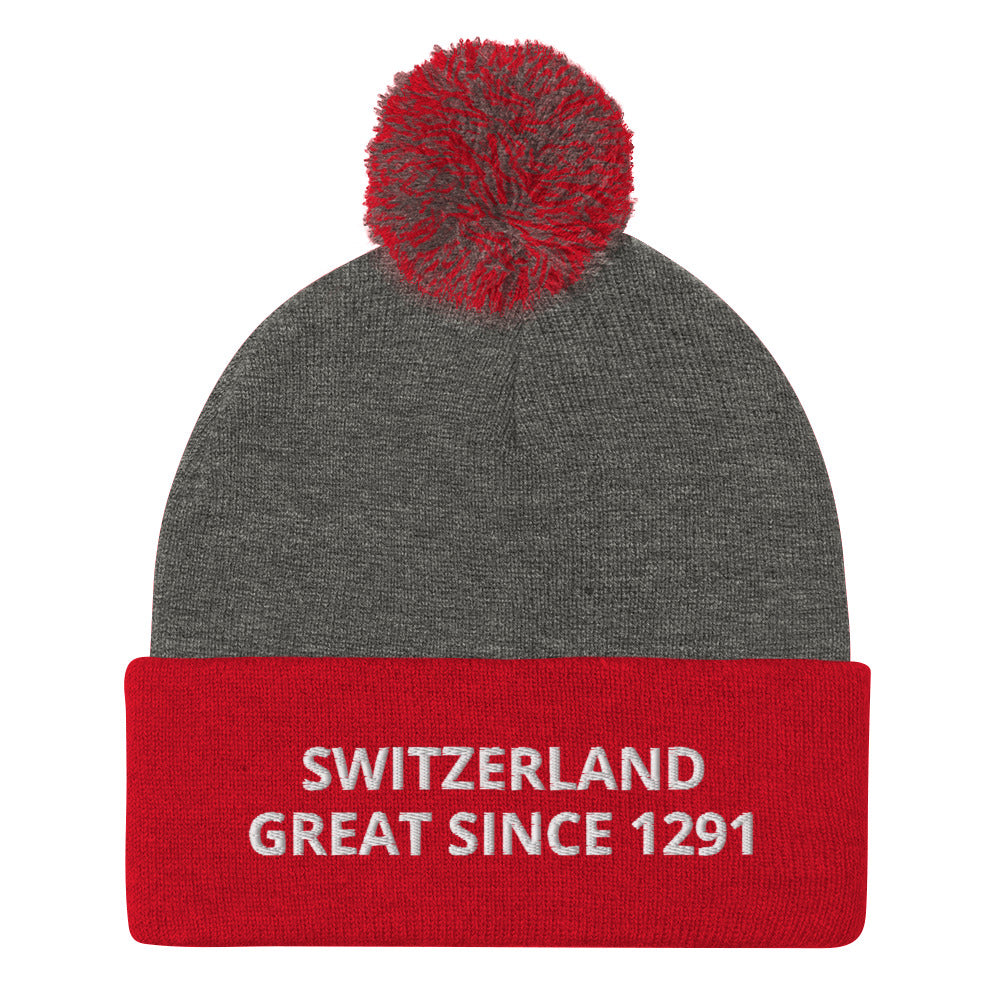 Switzerland Great Since 1291 Red pom-pom beanie