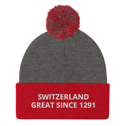 Switzerland Great Since 1291 Red pom-pom beanie