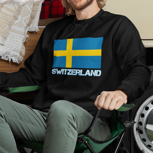 Unisex sweatshirt featuring a witty design combining the Sweden flag with the word 'Switzerland,' perfect for sparking lighthearted conversations and embracing the collective confusion in style