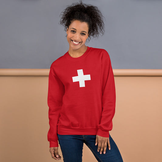 ed Swiss flag crewneck sweatshirt front view - premium alpine heritage design