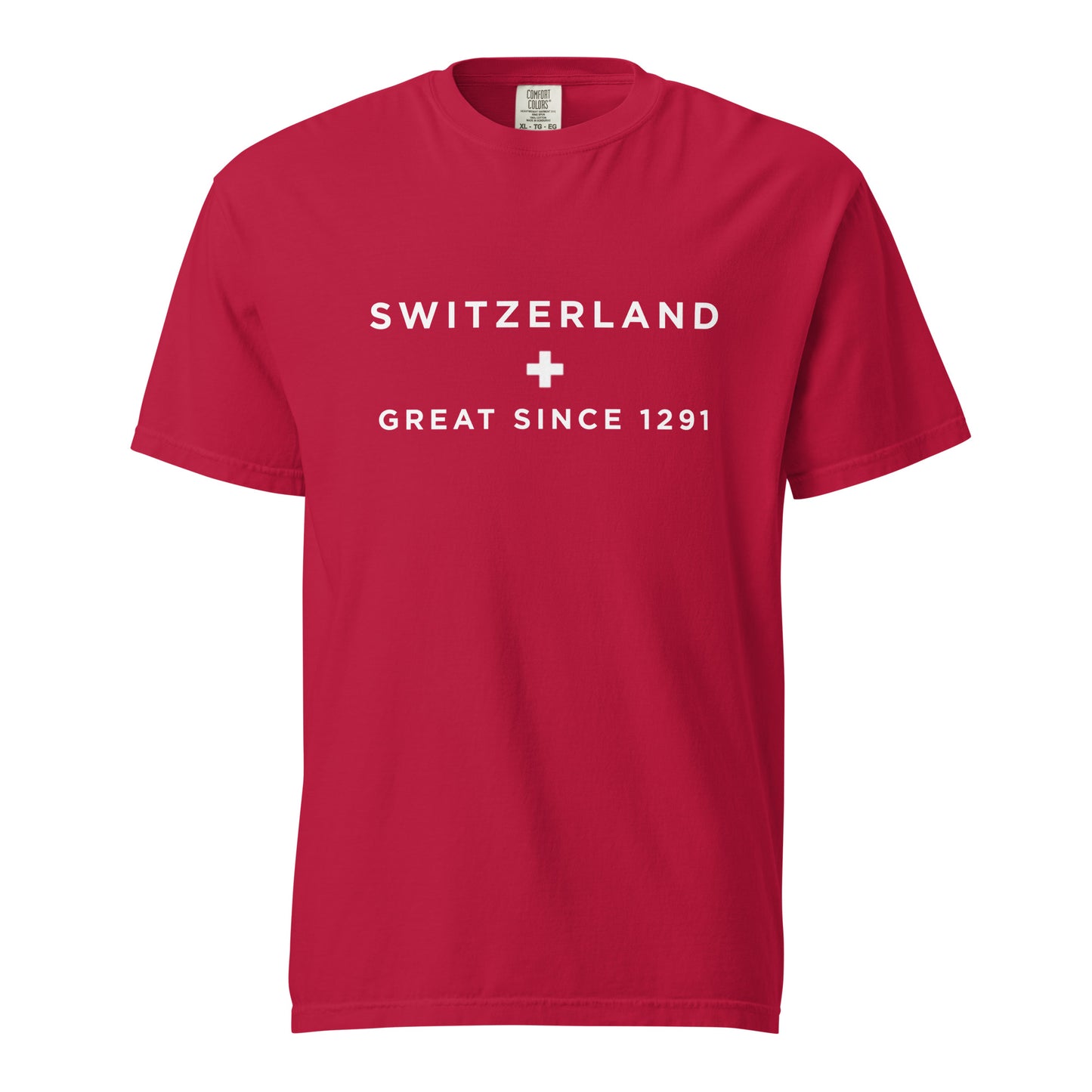 Switzerland Great Since 1291 unisex Comfort Colors shirt front view
