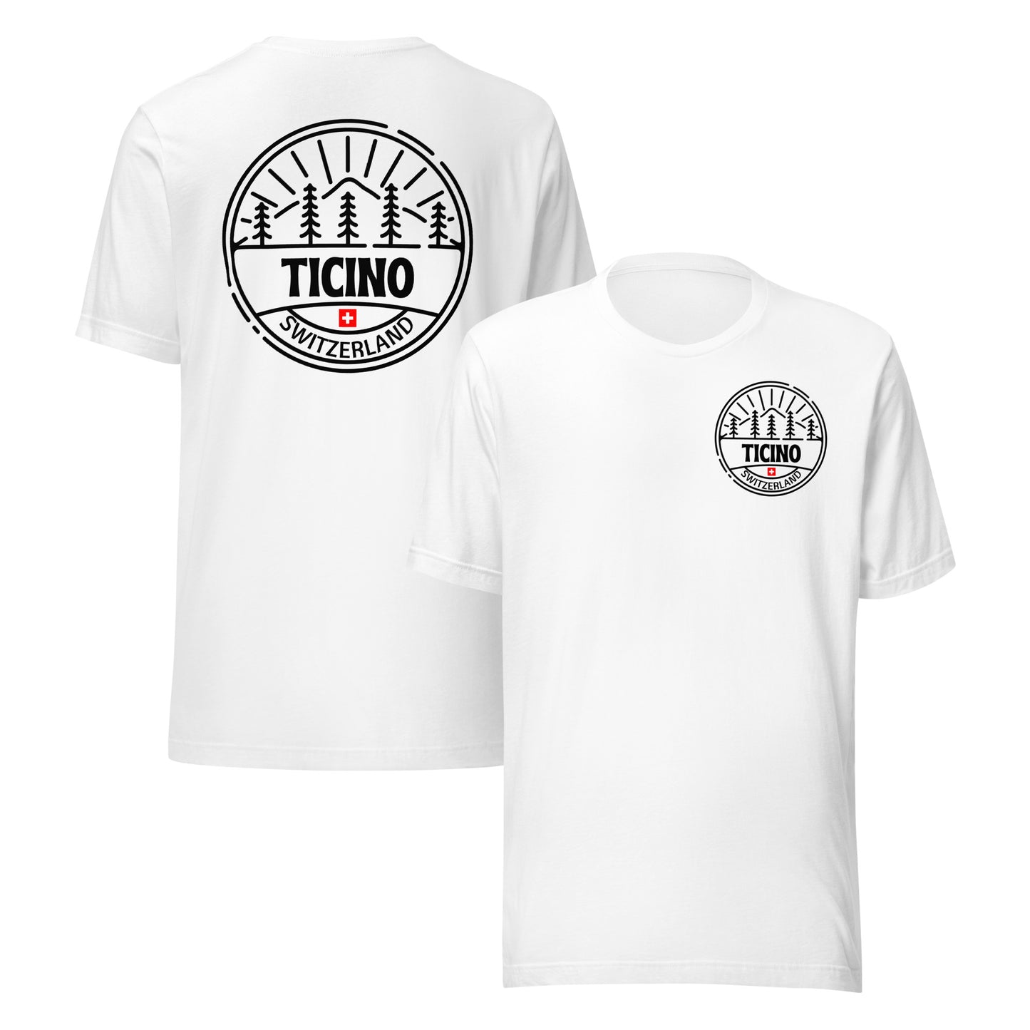 Minimalist Ticino Switzerland mountain badge design tee