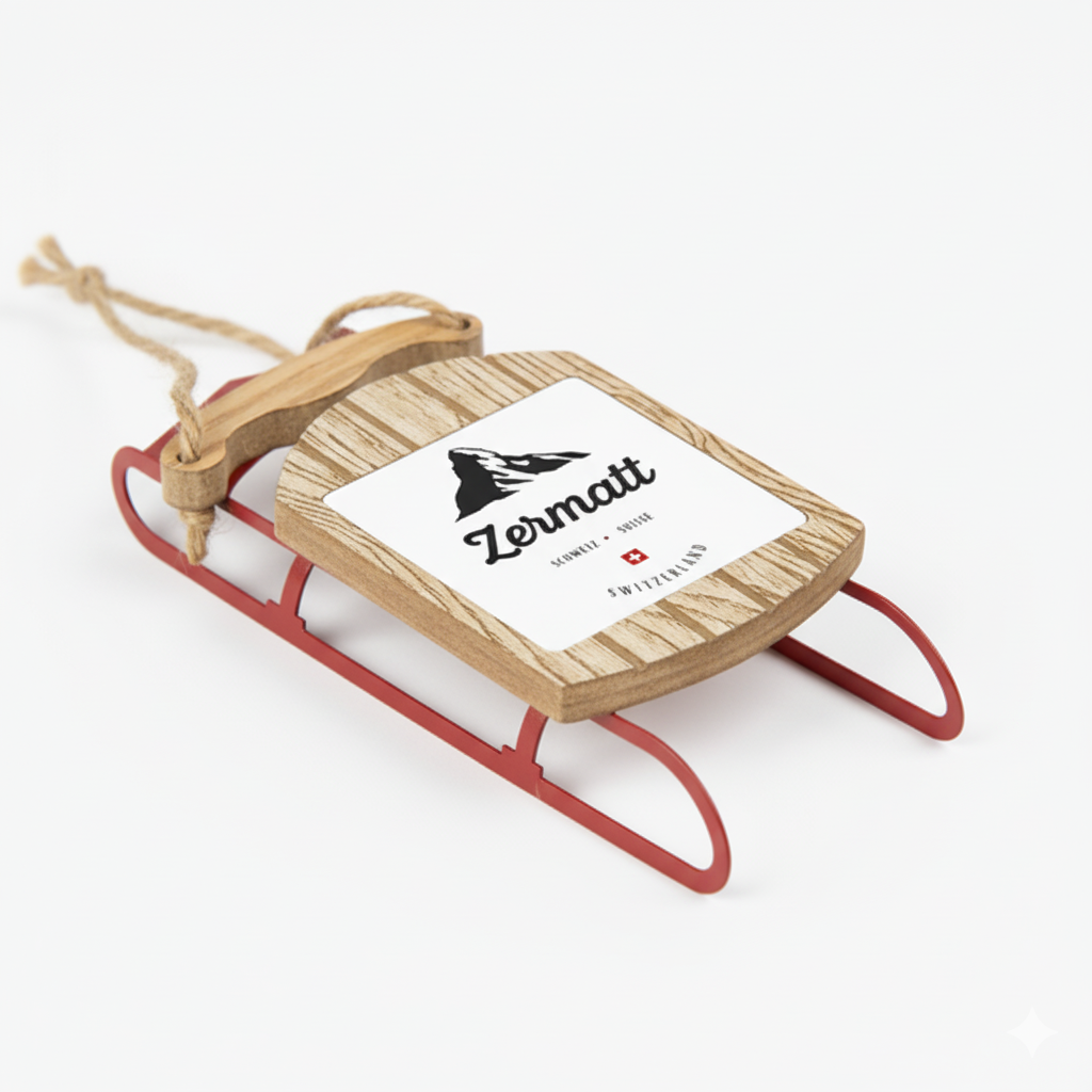 Holiday tree decoration inspired by Zermatt Switzerland Matterhorn sled design
