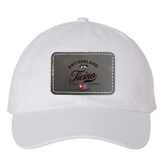Vintage Outdoor Logo Hat with Coat of Arms Rectangle Leather Patch - Ideal for Swiss travel fans!
