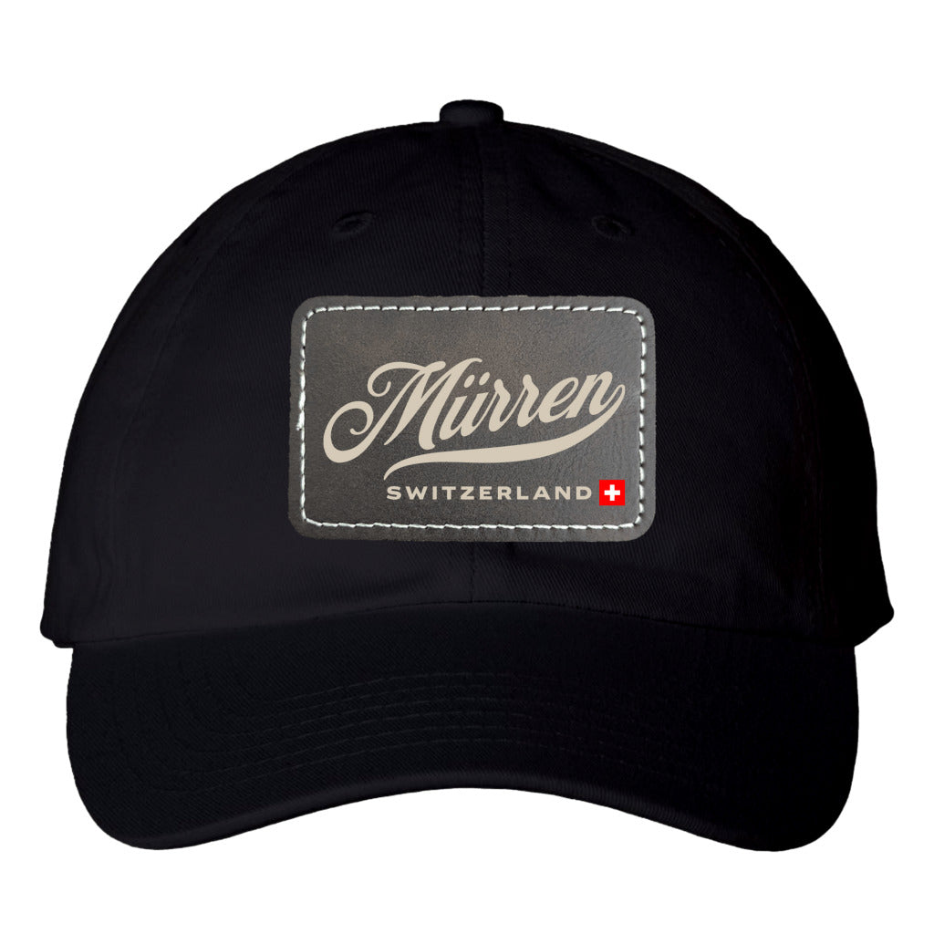 Bio-Washed Classic Dad Hat featuring a Rectangle Leather Patch, ideal for Swiss Alps explorers as a stylish accessory in Mürren