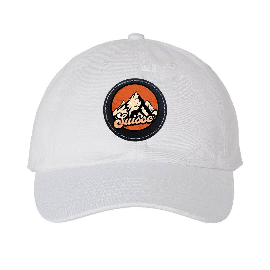 Retro Sunset Minimalistic Outdoor Mountain Hat with Round Leather Patch - Ideal for Swiss travel fans