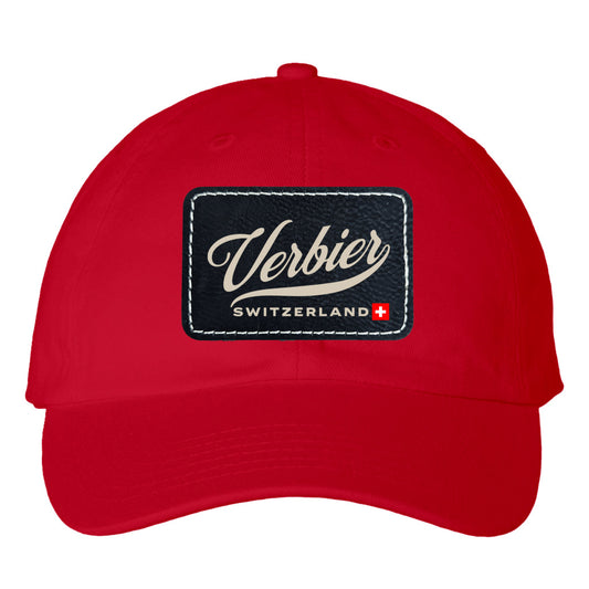 Retro Bio-Washed Classic Dad Hat with Rectangle Leather Patch featuring Verbier, Switzerland's scenic beauty